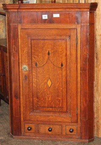19th Century inlaid hanging corner cabinet(-)